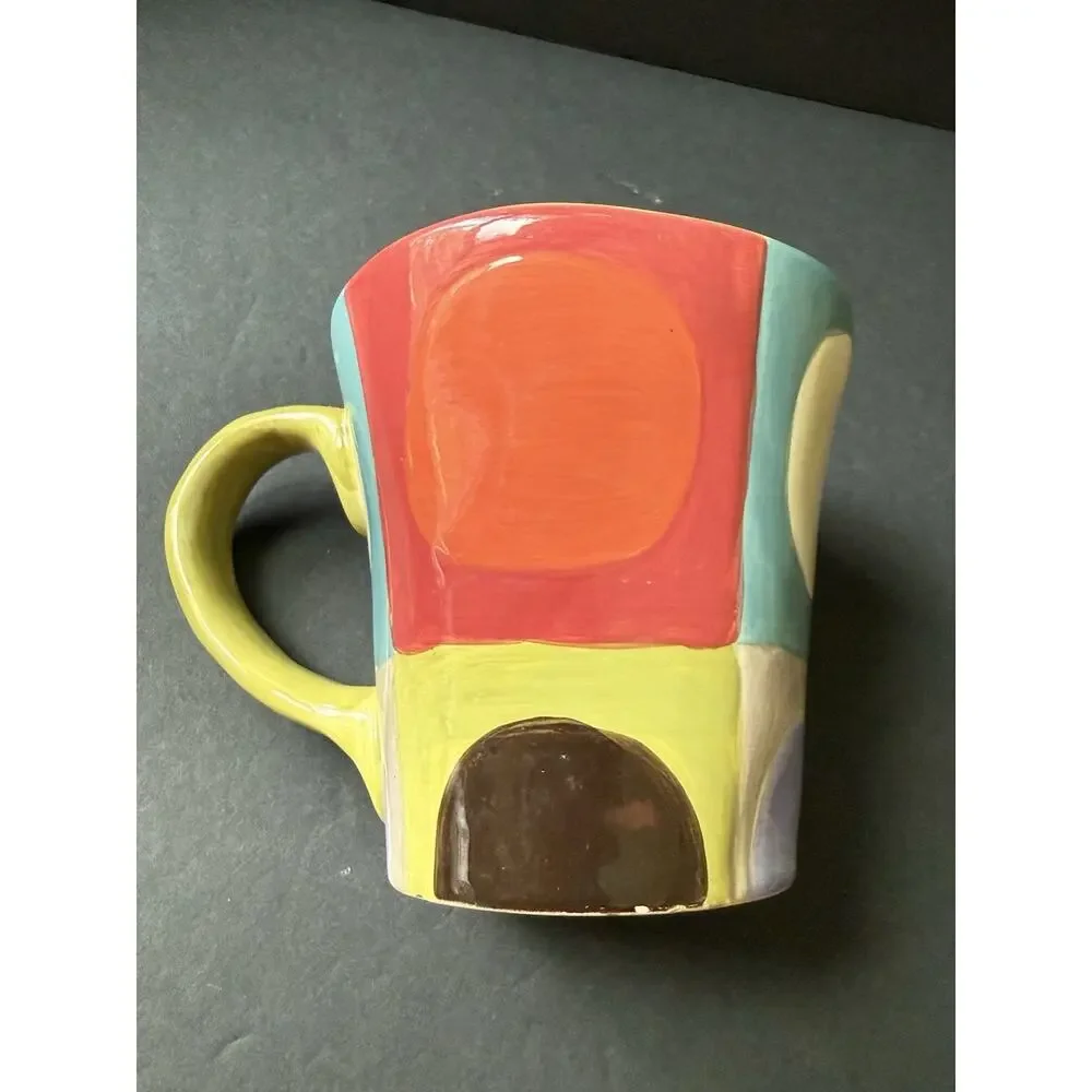 Pier 1 Urban Dots Multi-Color Large Earthenware Mug 16oz Retired Modernist Deco